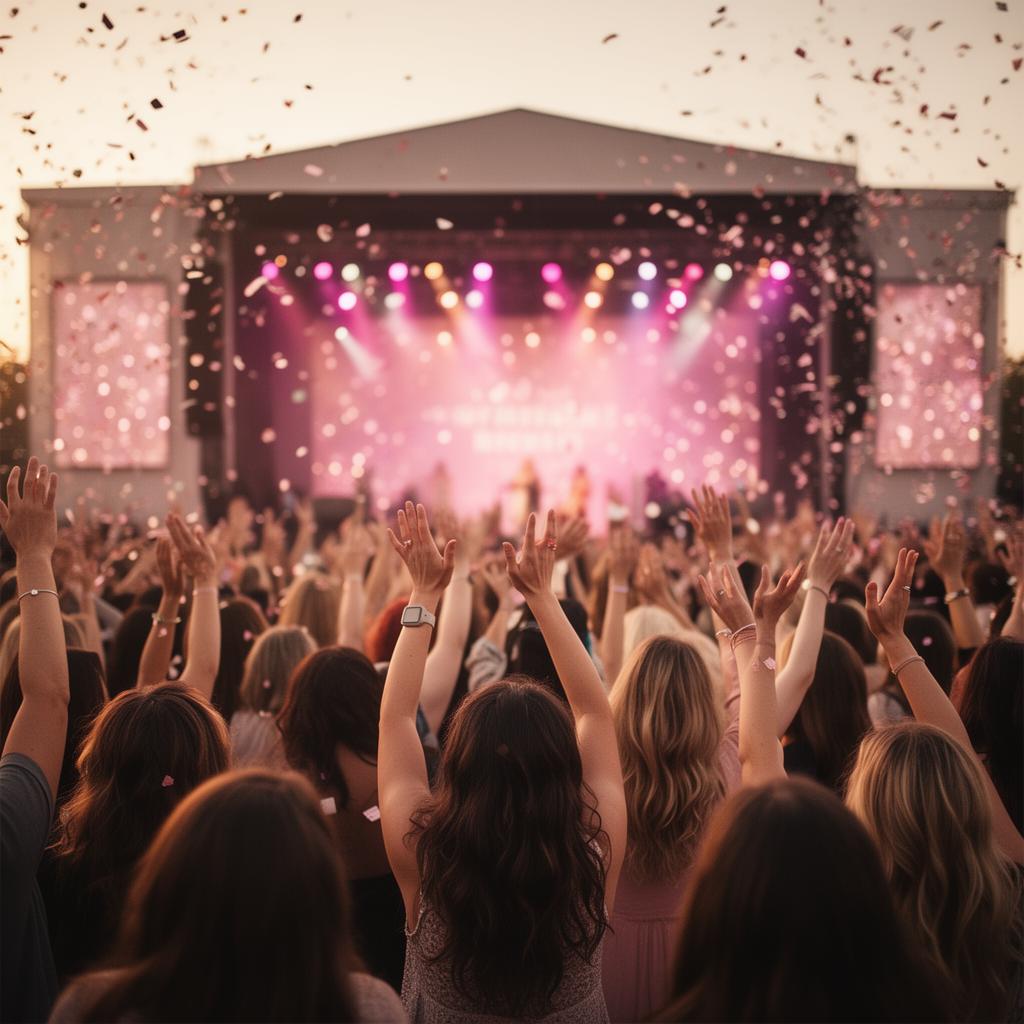 Packed Unleash Your Brave audience with hands raised, confetti in the air